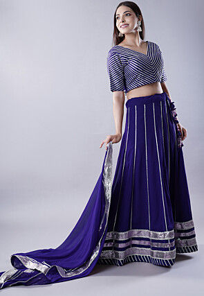 Gota Embellished Georgette Lehenga in Navy Blue