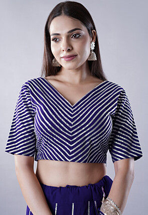 Gota Embellished Georgette Lehenga in Navy Blue