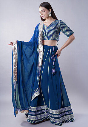 Gota Embellished Georgette Lehenga in Teal Blue