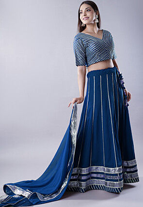 Gota Embellished Georgette Lehenga in Teal Blue