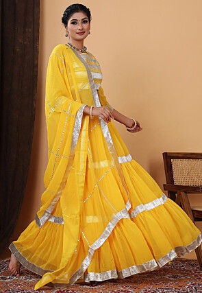 Gota Embellished Georgette Lehenga in Yellow