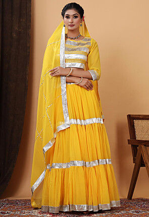 Gota Embellished Georgette Lehenga in Yellow