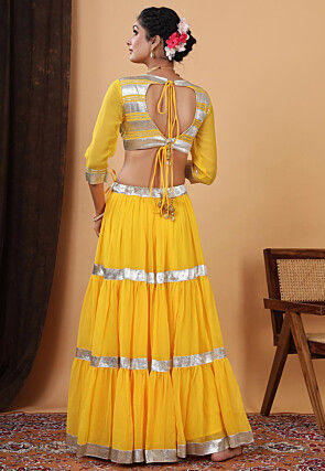 Gota Embellished Georgette Lehenga in Yellow