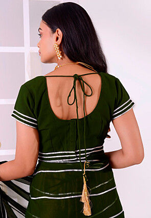 Gota Embellished Georgette Saree in Dark Olive Green