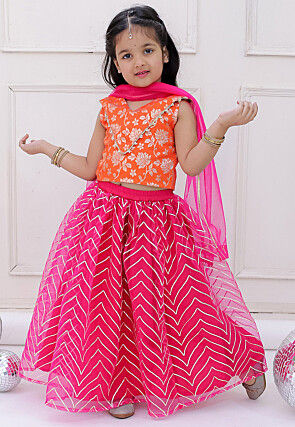 Gota Embellished Net Lehenga in Fuchsia