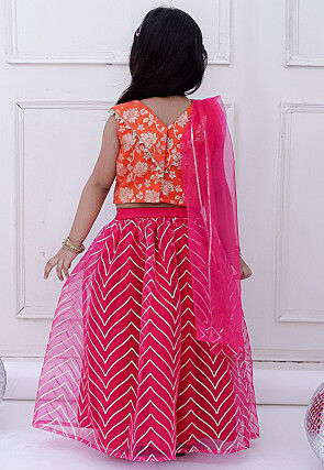 Gota Embellished Net Lehenga in Fuchsia