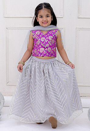 Gota Embellished Net Lehenga in Grey