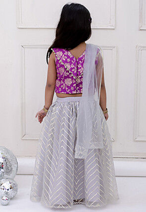 Gota Embellished Net Lehenga in Grey