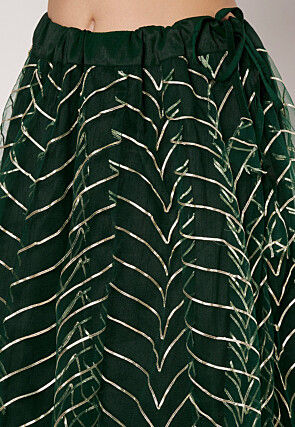 Gota Embellished Net Skirt in Dark Green