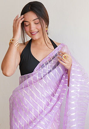 Gota Embellished Organza Saree in Purple