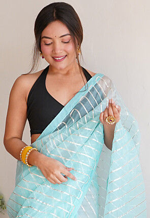 Gota Embellished Organza Saree in Sky Blue