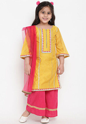 Gota Embellished Pure Chanderi Silk Pakitani Suit in Yellow