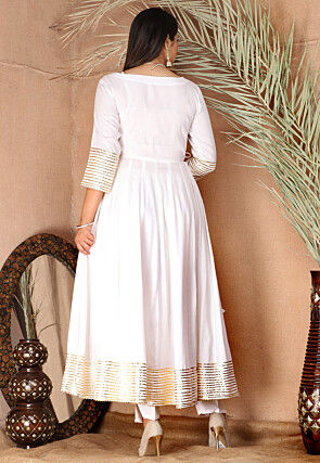 Gota Embellished Pure Rayon Anarkali Suit in Off White