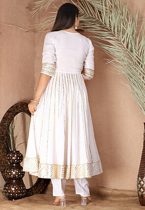 Gota Embellished Pure Rayon Anarkali Suit in Off White