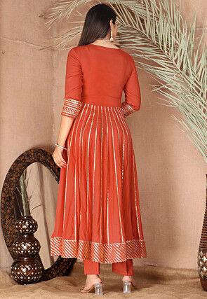 Gota Embellished Pure Rayon Anarkali Suit in Orange