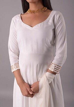 Gota Embellished Rayon Aline Suit in Off White