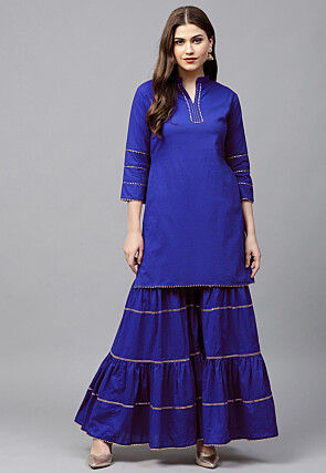 Gota Embellished Rayon Pakistani Suit in Royal Blue