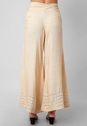 Gota Embellished Rayon Palazzo in Beige