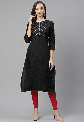 Gota Embellished Rayon Straight Suit in Black