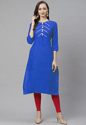 Gota Embellished Rayon Straight Suit in Royal Blue