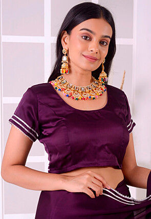 Gota Embellished Satin Silk Saree in Violet