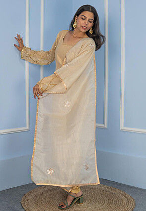 Gota Embellished Silk Dupatta in Beige