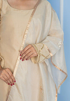 Gota Embellished Silk Dupatta in Beige