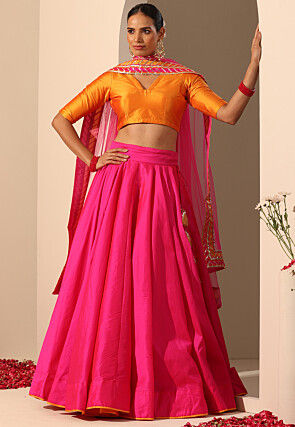 Gota Embellished Art Silk Lehenga in Fuchsia