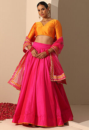 Gota Embellished Art Silk Lehenga in Fuchsia
