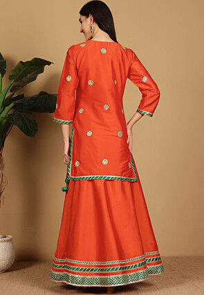 Gota Embellished Taffeta Silk Lehenga in Orange