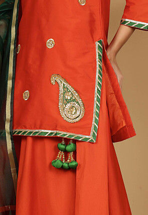 Gota Embellished Taffeta Silk Lehenga in Orange
