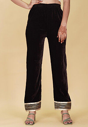 Gota Embellished Velvet Pant in Dark Brown