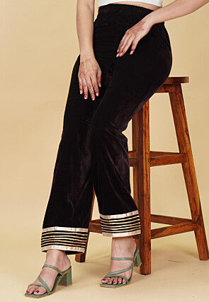 Gota Embellished Velvet Pant in Dark Brown