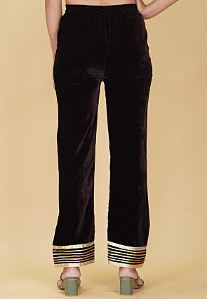 Gota Embellished Velvet Pant in Dark Brown