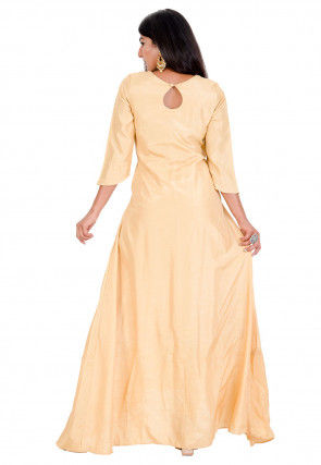 Gota Embroidered Art Silk Kurta in Light Yellow and Beige