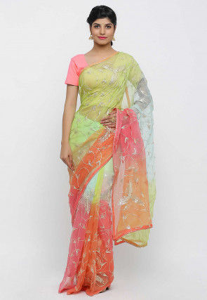 Gota Embroidered Chiffon Saree in Multicolor