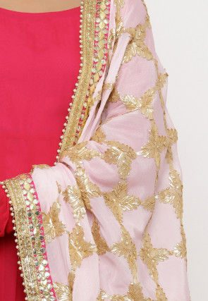 Gota Embroidered Chinon Chiffon Dupatta in Baby Pink