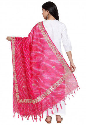 Gota Embroidered Cotton Doria Dupatta in Fuchsia