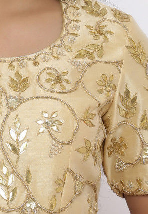 Gota Embroidered Dupion Silk Blouse in Beige