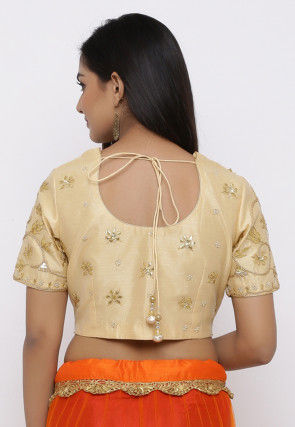 Gota Embroidered Dupion Silk Blouse in Beige