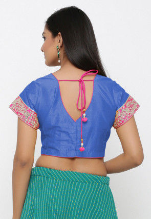 Gota Embroidered Dupion Silk Blouse in Blue and Pink