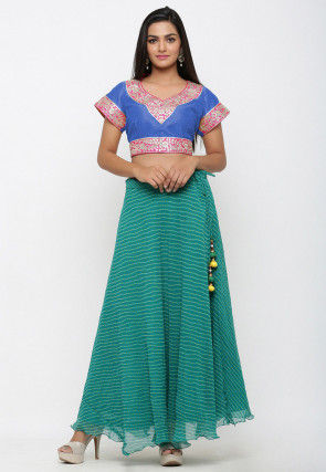 Gota Embroidered Dupion Silk Blouse in Blue and Pink