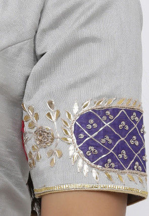 Gota Embroidered Dupion Silk Blouse in Grey