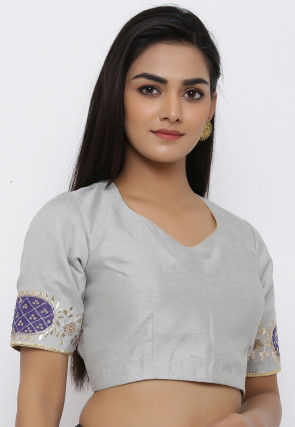 Gota Embroidered Dupion Silk Blouse in Grey