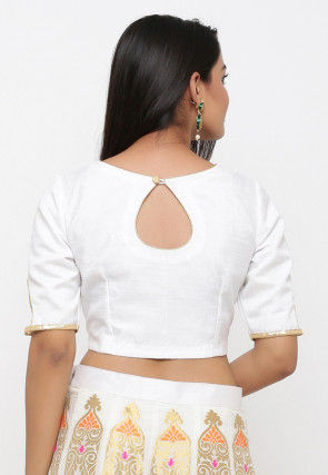 Gota Embroidered Dupion Silk Blouse in Off White