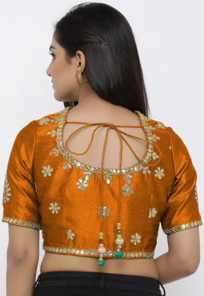 Gota Embroidered Dupion Silk Blouse in Orange