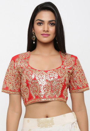 Gota Embroidered Dupion Silk Blouse in Red