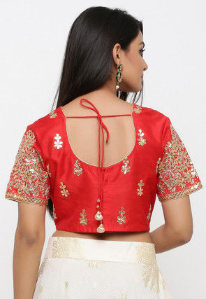 Gota Embroidered Dupion Silk Blouse in Red