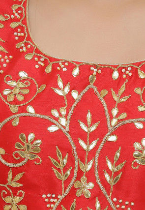 Gota Embroidered Dupion Silk Blouse in Red