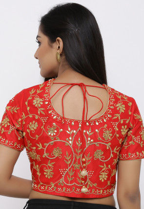 Gota Embroidered Dupion Silk Blouse in Red